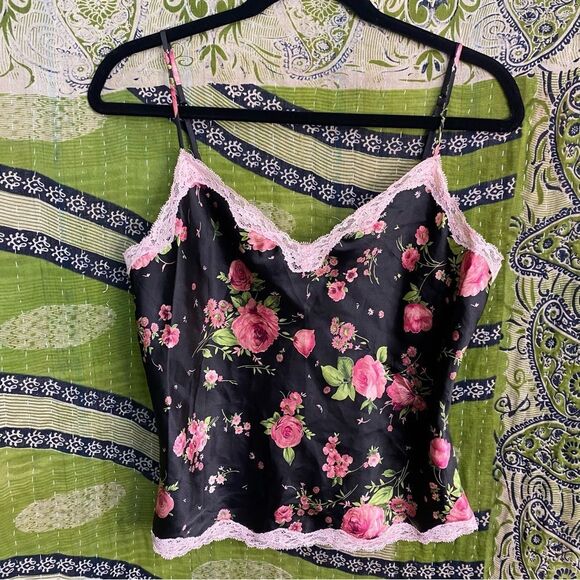 Rare Y2K Victoria’s Secret Black Floral Satin 2 Piece Pajama Set Size Medium - Picture 2 of 15